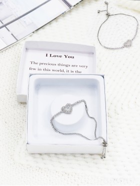 "I Love You" Adjustable heart Rhinestone Stretch Bracelet with Gift Box